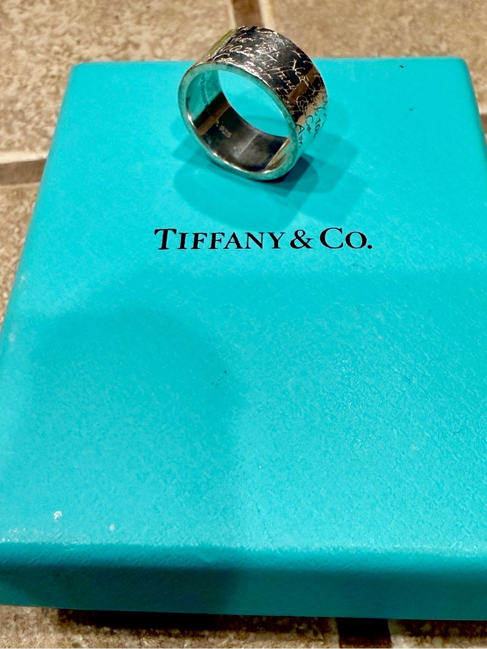 Vintage Tiffany & Co. Script Notes Wide Band Ring